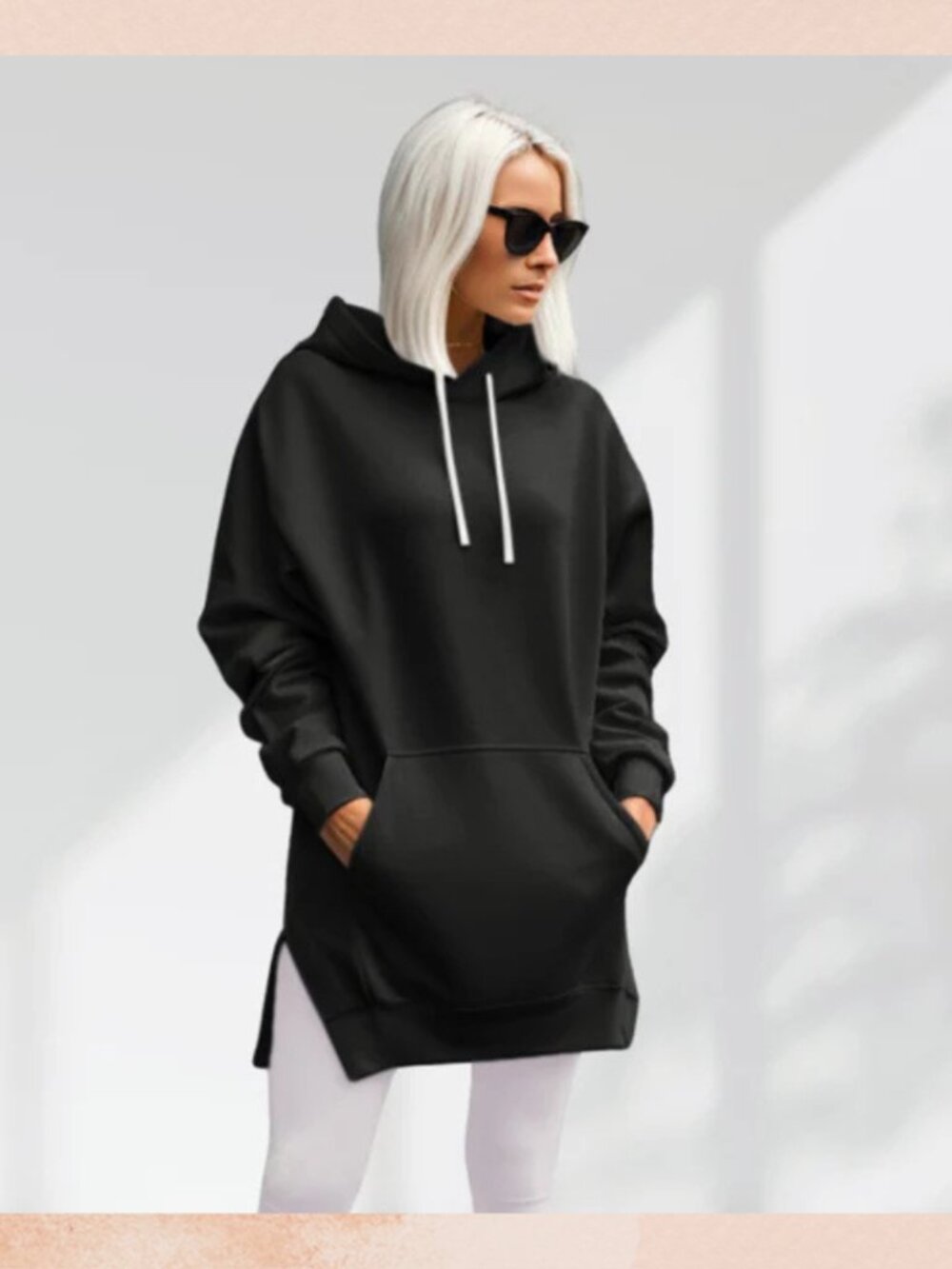 Black Warmy Tunic Hooded Sweatshirt